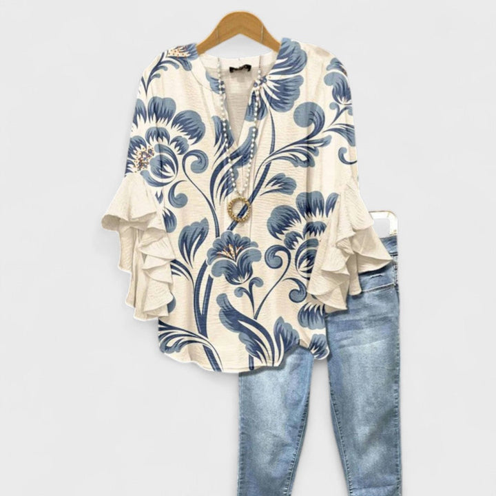 Lucy | Women’s Printed Blouse with Ruffled Sleeves