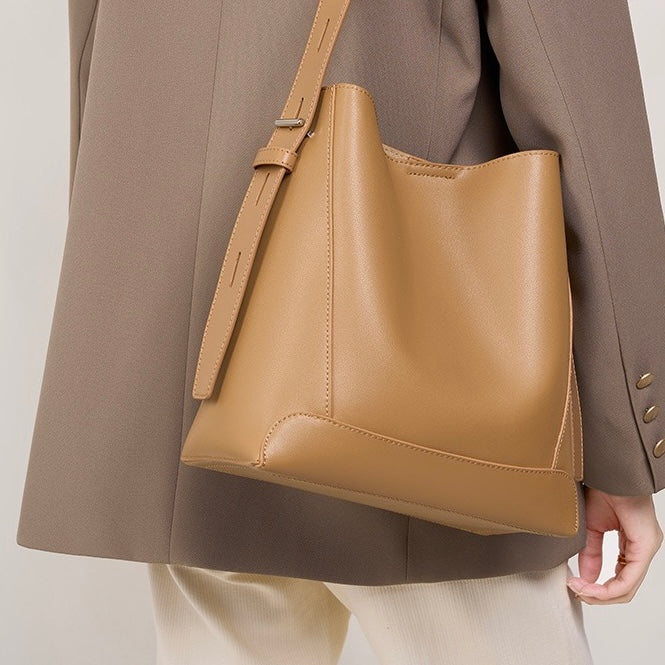 Genuine Leather Crossbody and Shoulder Oversized Bucket Bag