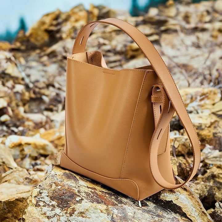Genuine Leather Crossbody and Shoulder Oversized Bucket Bag