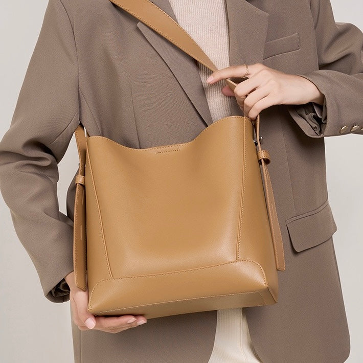 Genuine Leather Crossbody and Shoulder Oversized Bucket Bag