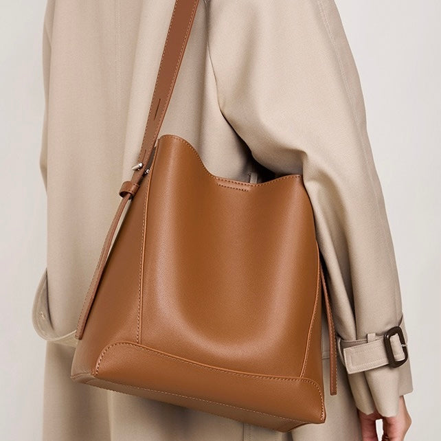 Genuine Leather Crossbody and Shoulder Oversized Bucket Bag