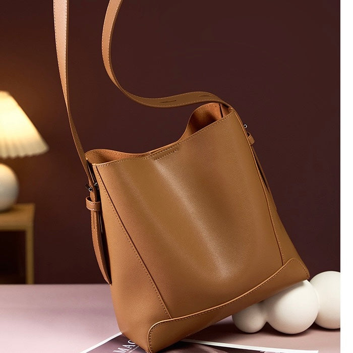 Genuine Leather Crossbody and Shoulder Oversized Bucket Bag