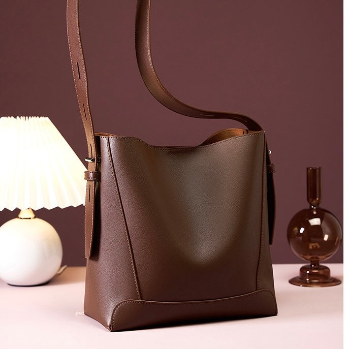 Genuine Leather Crossbody and Shoulder Oversized Bucket Bag