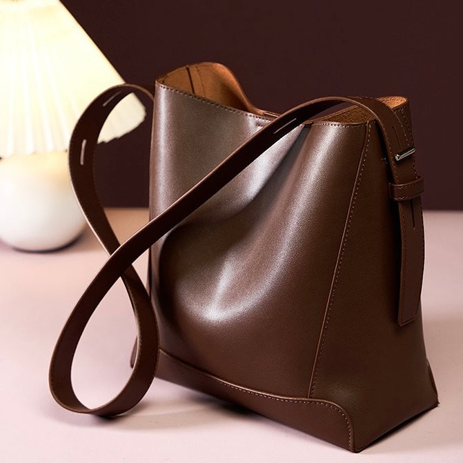 Genuine Leather Crossbody and Shoulder Oversized Bucket Bag