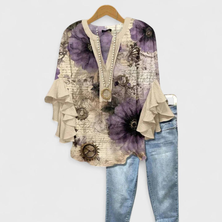 Lucy | Women’s Printed Blouse with Ruffled Sleeves