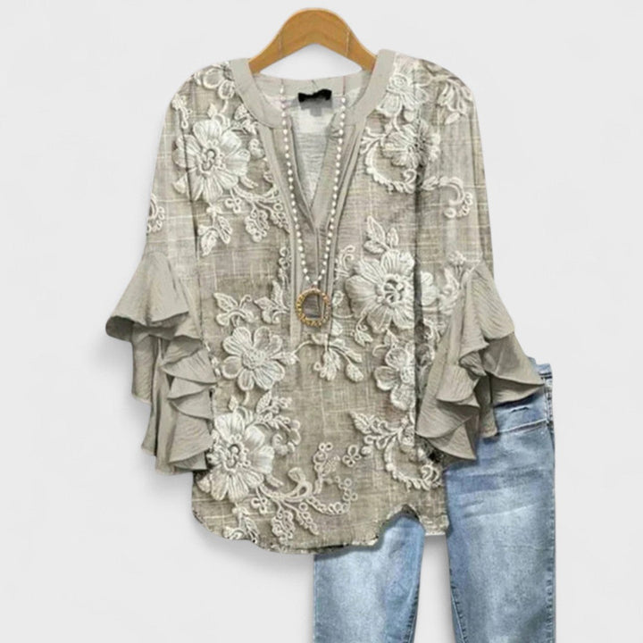 Lucy | Women’s Printed Blouse with Ruffled Sleeves