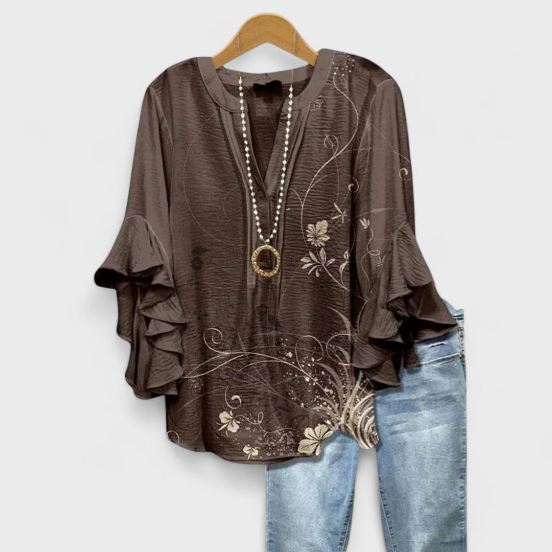 Lucy | Women’s Printed Blouse with Ruffled Sleeves
