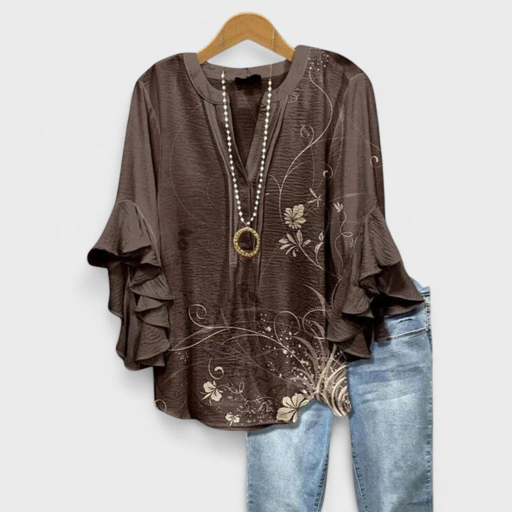 Lucy | Women’s Printed Blouse with Ruffled Sleeves