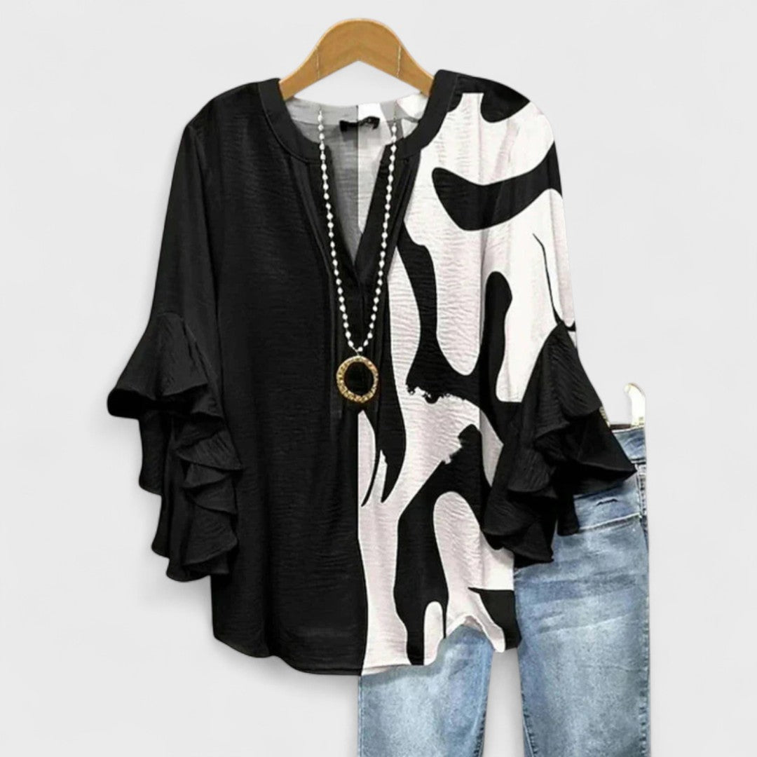 Lucy | Women’s Printed Blouse with Ruffled Sleeves