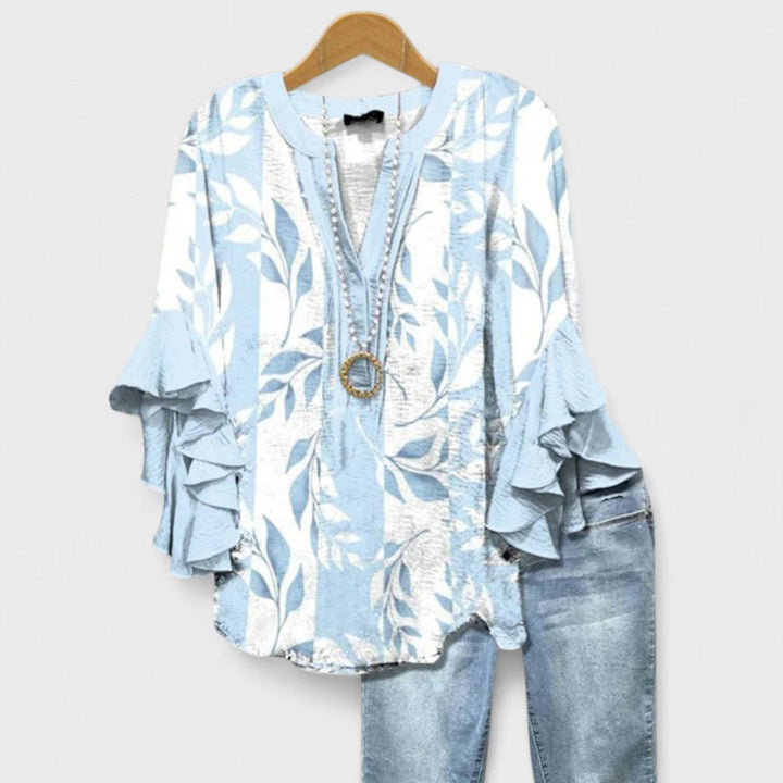 Lucy | Women’s Printed Blouse with Ruffled Sleeves
