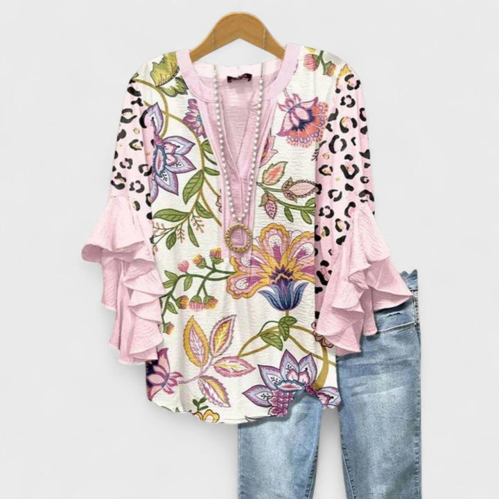 Lucy | Women’s Printed Blouse with Ruffled Sleeves